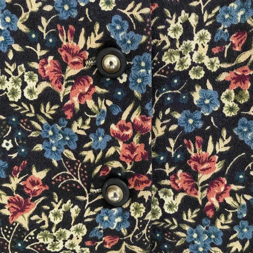 Vintage 80s 90s Floral 2pc Set Button Top & Midi Skirt Side Buttons - Picture 6 of 15
